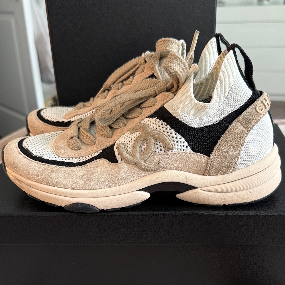 CHANEL Beige and Black Athletic Shoes